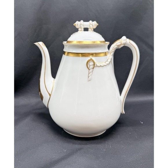 Haviland Limoges Other - Antique Haviland Limoges White Teapot Gold Gilt Rope Handle Porcelain China
